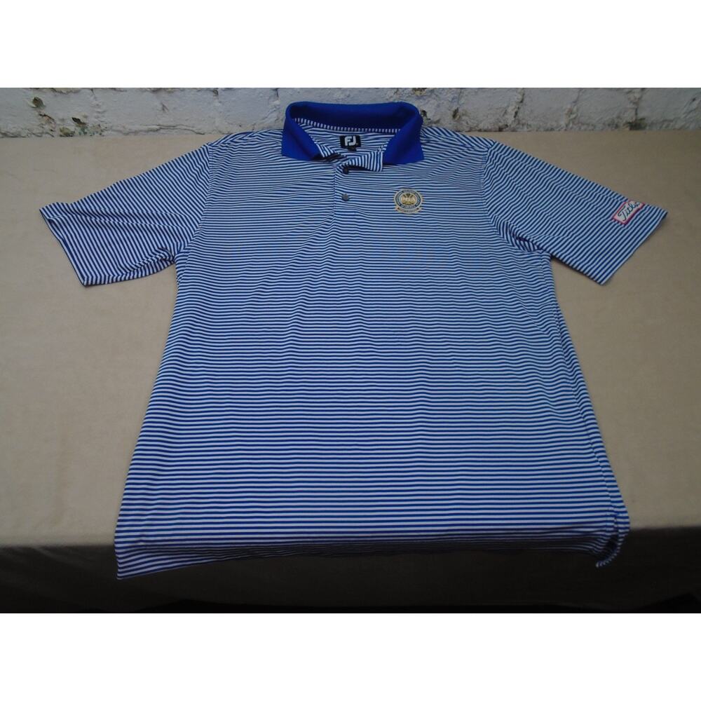 FOOTJOY x TITLEIST x PGA PRO Mens L Polo Shirt Wicking ProDry Blue Striped Golf